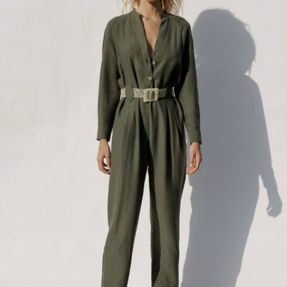 Zara Olive Long Sleeve Jumpsuit - Picture 6 of 12